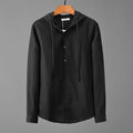 Hooded Tether Thin Loose Long Linen Sleeves Men's Shirt Plus Size Stripes Comfort Fit Pullover Adult Male Casual Leisure Top White Black Gray Sky Blue Apricot Wool Lining Four-Sided Elastic Fabric