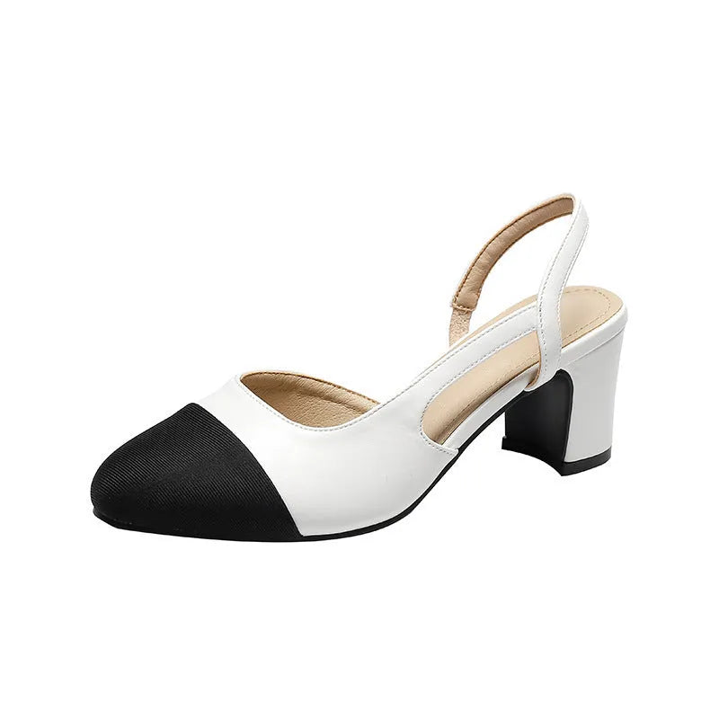 Hollow colour matching flat heel sandals with 6cm heel, low top upper, and rubber sole in apricot, white, or black