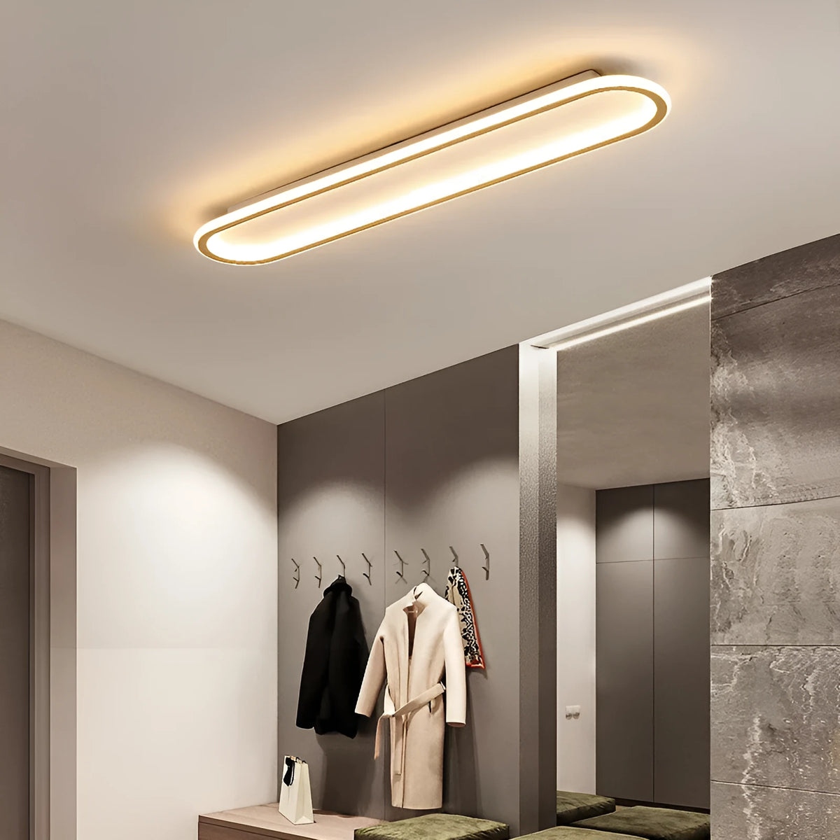 Black rectangular ceiling lamp, 30cm x 5cm, full spectrum LED white light, for balcony and corridor