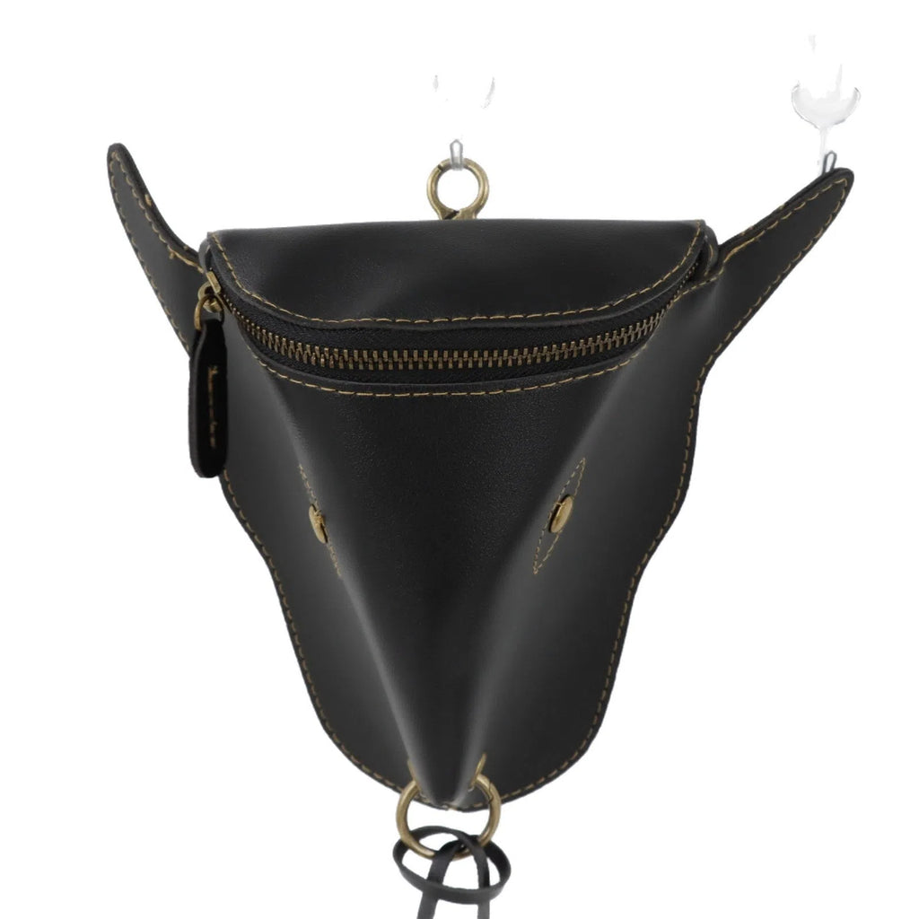 Men's belt ox-head waist bag mini size PU material solid colour black brown casual travel hands-free bag