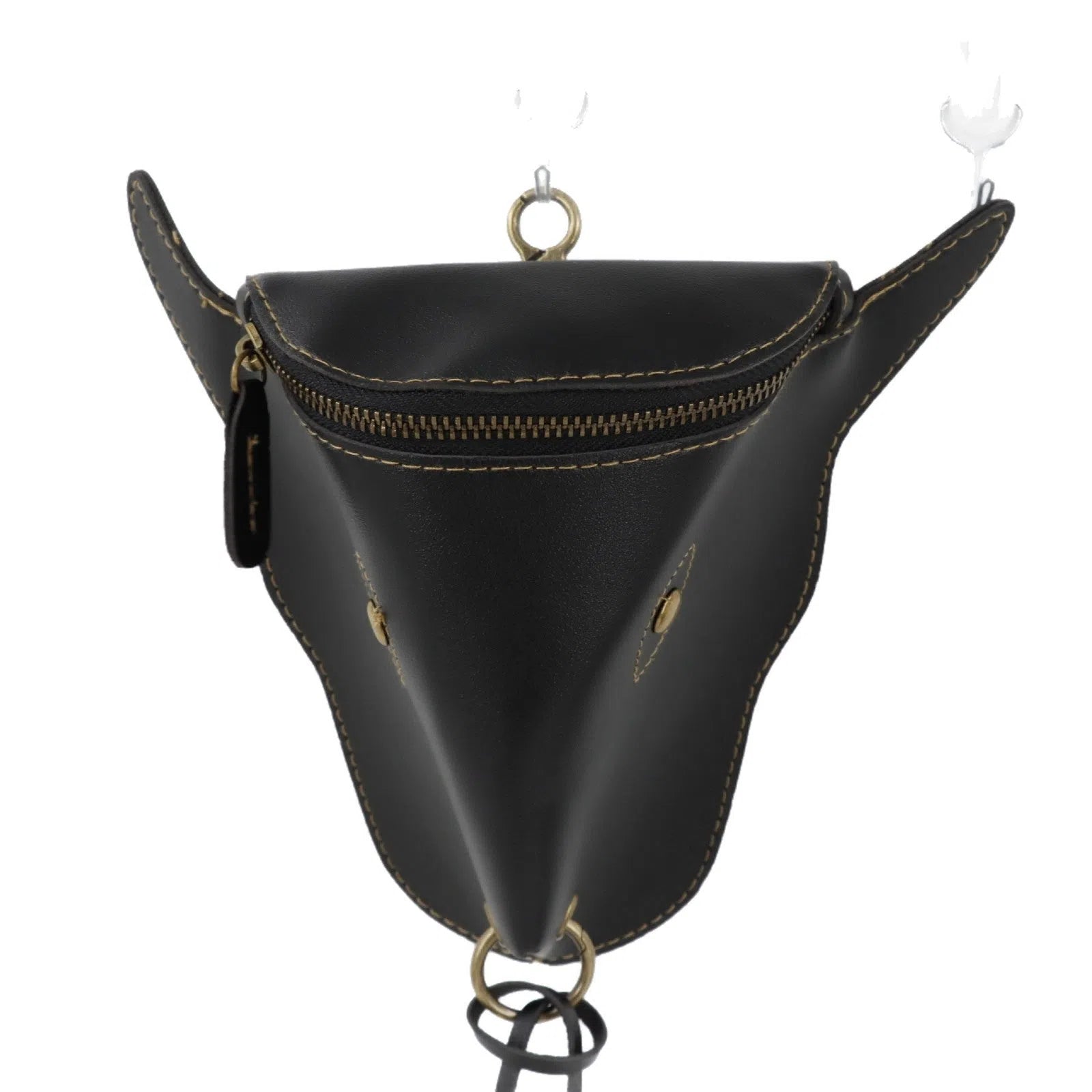 Men's belt ox-head waist bag mini size PU material solid colour black brown casual travel hands-free bag