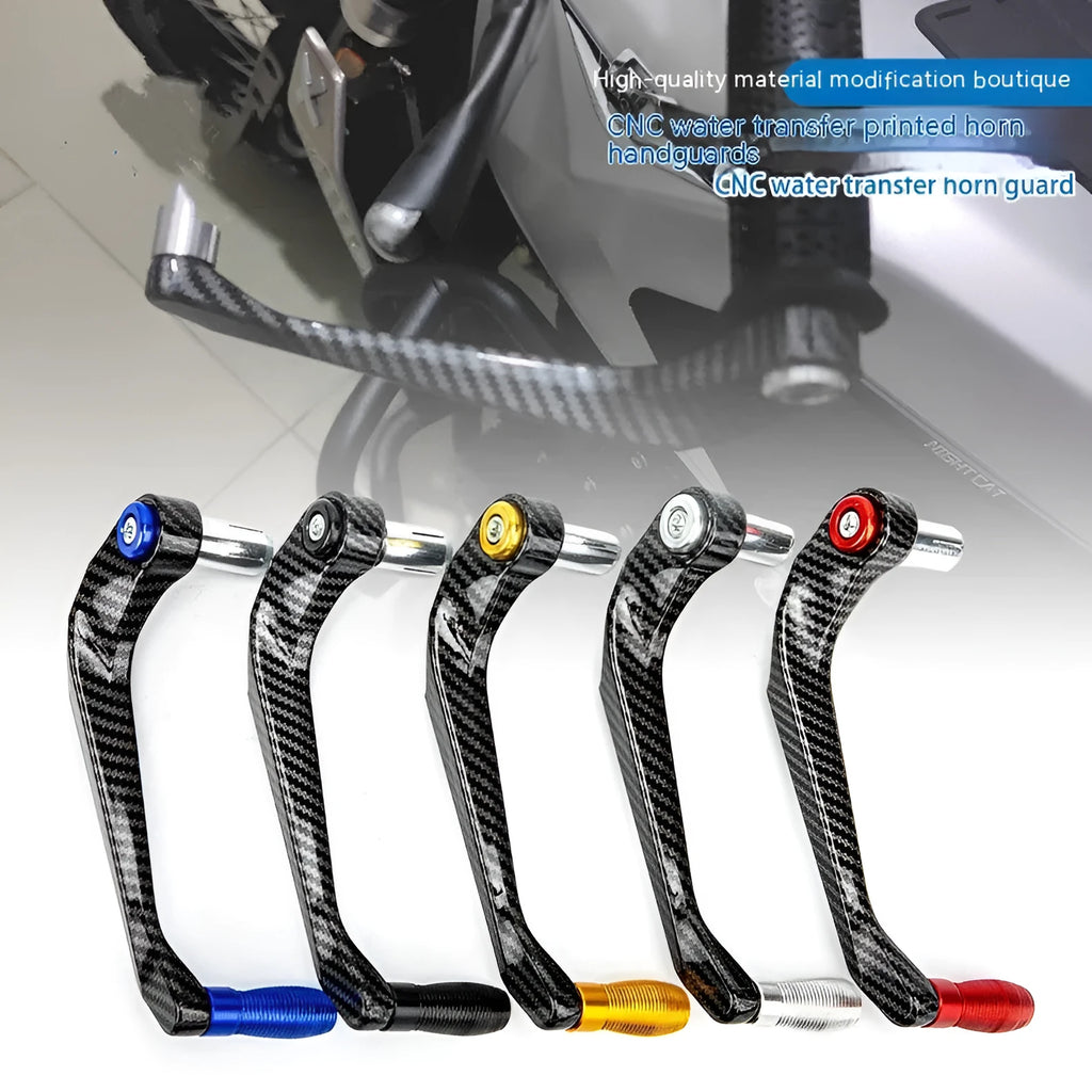 Pair of aluminium motorcycle hand guards with water transfer print in a choice of colours.