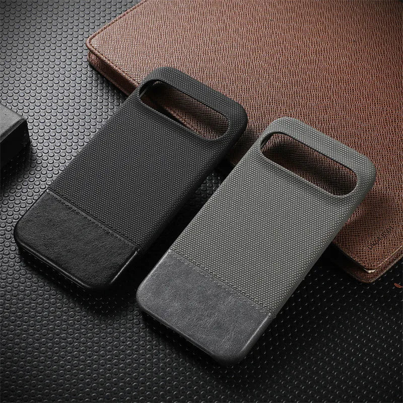 Lambskin leather phone case with anti-fall stitching and plaid pattern for Google Pixel