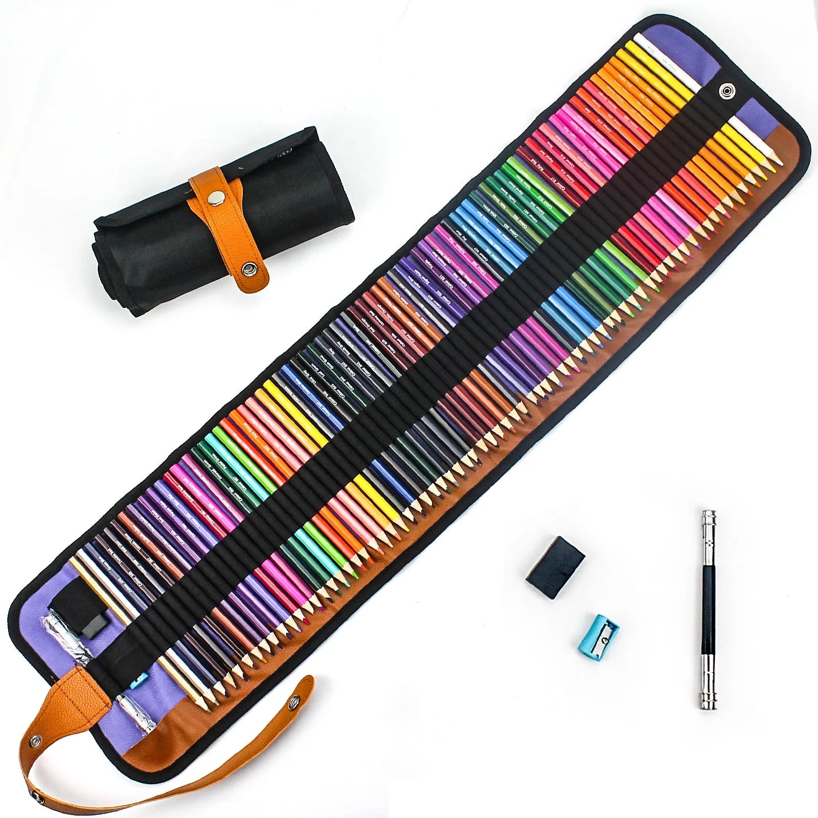 Set of 50 coloured wooden pencils in a hard case for oily painting artwork.
