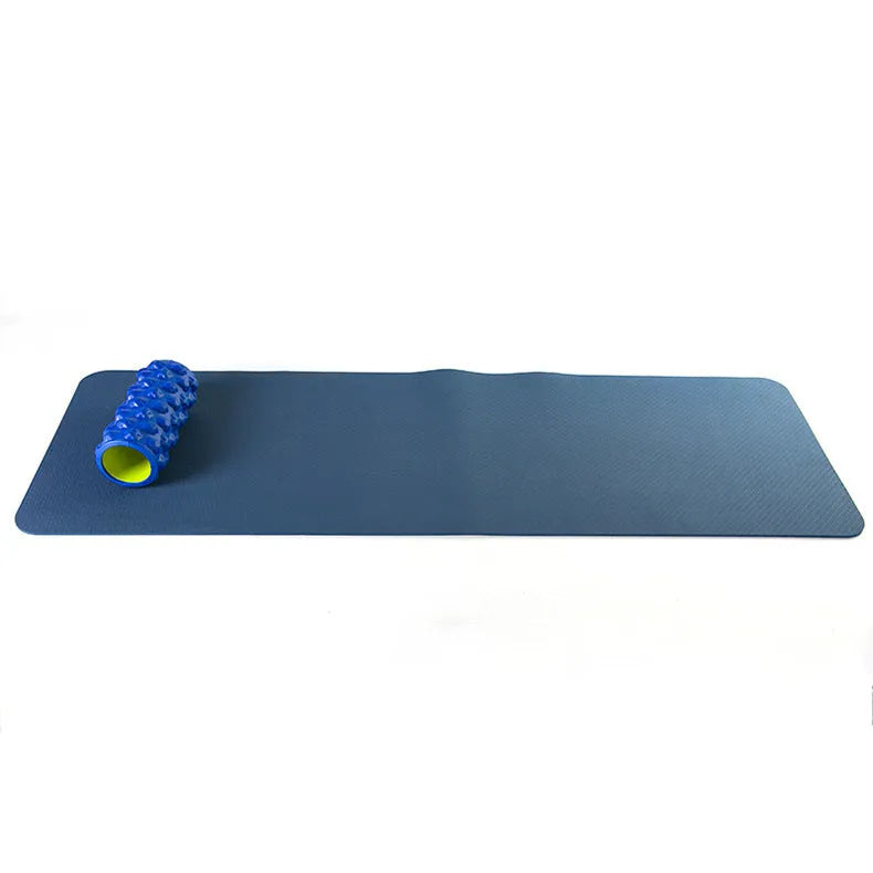 Thickened 8mm two-colour TPE yoga mat in dark blue with lengthened 183x61cm surface