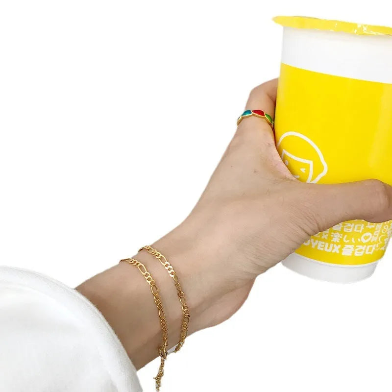 Gold electroplated 925 silver chain bracelet for women with geometric shape, ins style hand jewellery