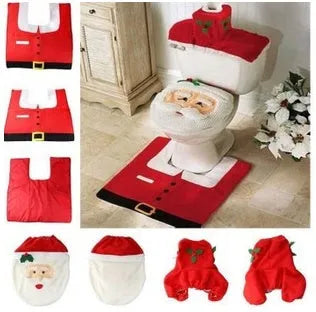 Christmas bathroom decoration set with Santa Claus shower curtain, toilet cover, and non-slip flannel floor mat