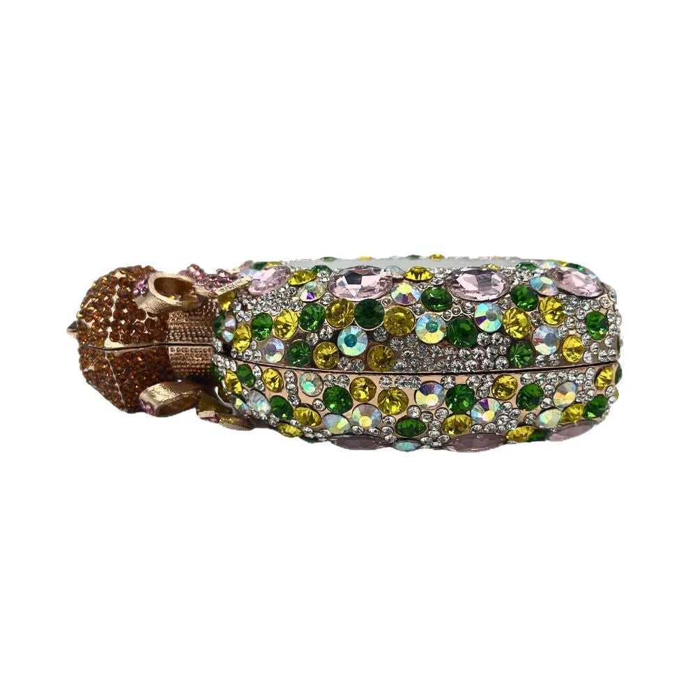 Hard alloy women's clutch bag with full diamond design in golden AB colour