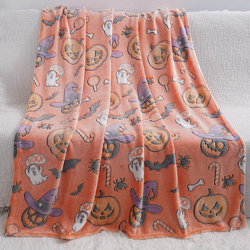 Cartoon-patterned flannel blanket draped over a child's air conditioning unit.