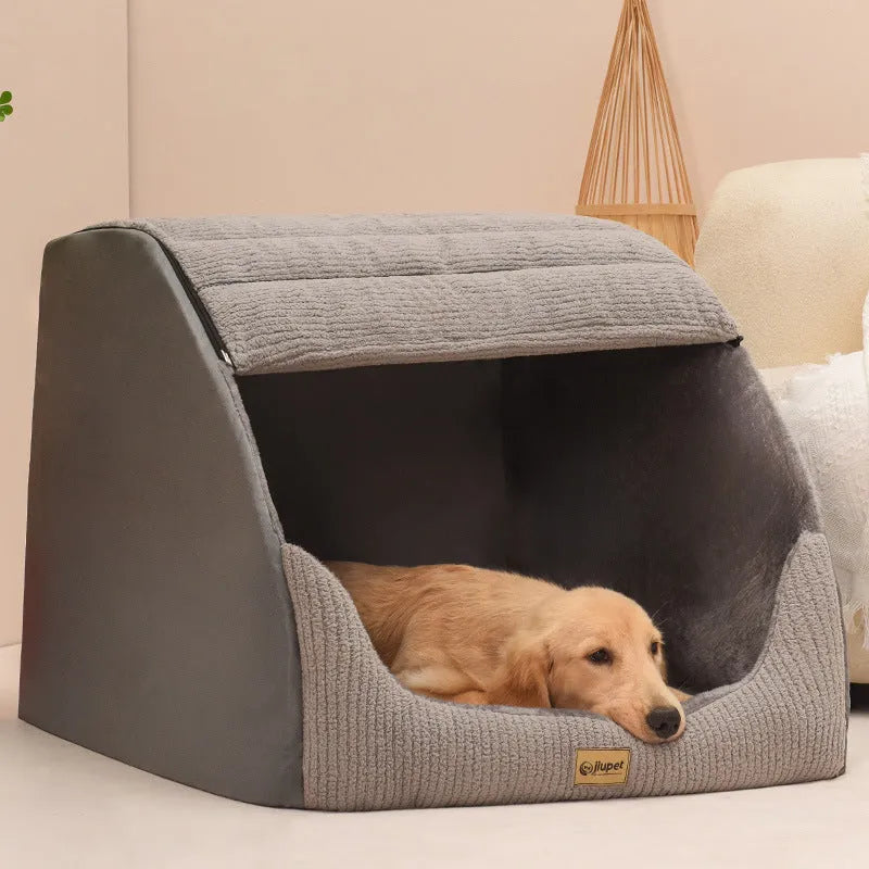 Classic gray removable washable dog bed with matching blanket for medium to large dogs