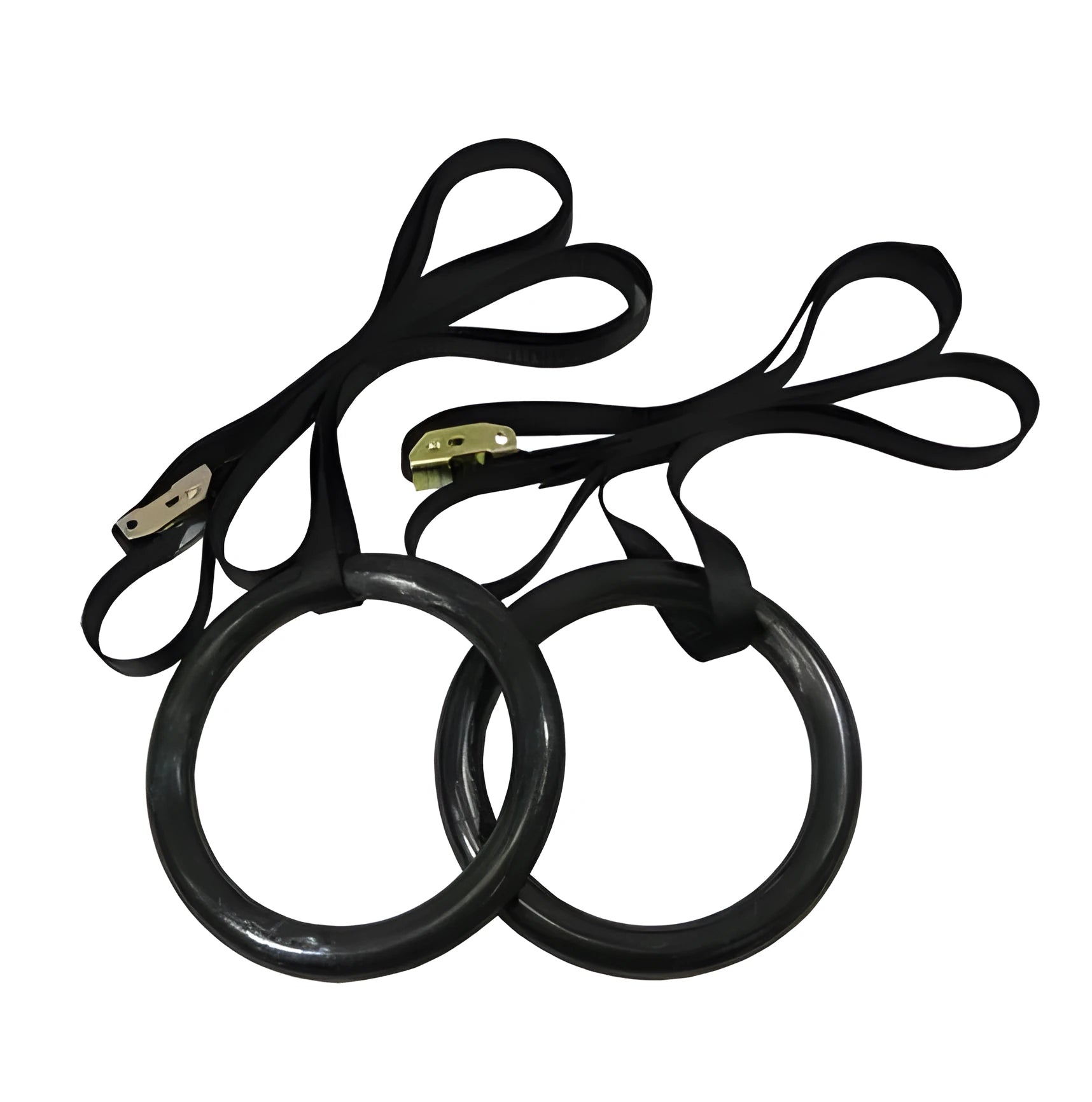 Black nylon gymnastics ring for pull-ups and upside-down fitness exercises weighing 1.5 kg
