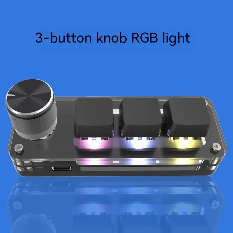 Compact black RGB backlit macro keyboard measuring 15cm with USB cable for copy-paste functions