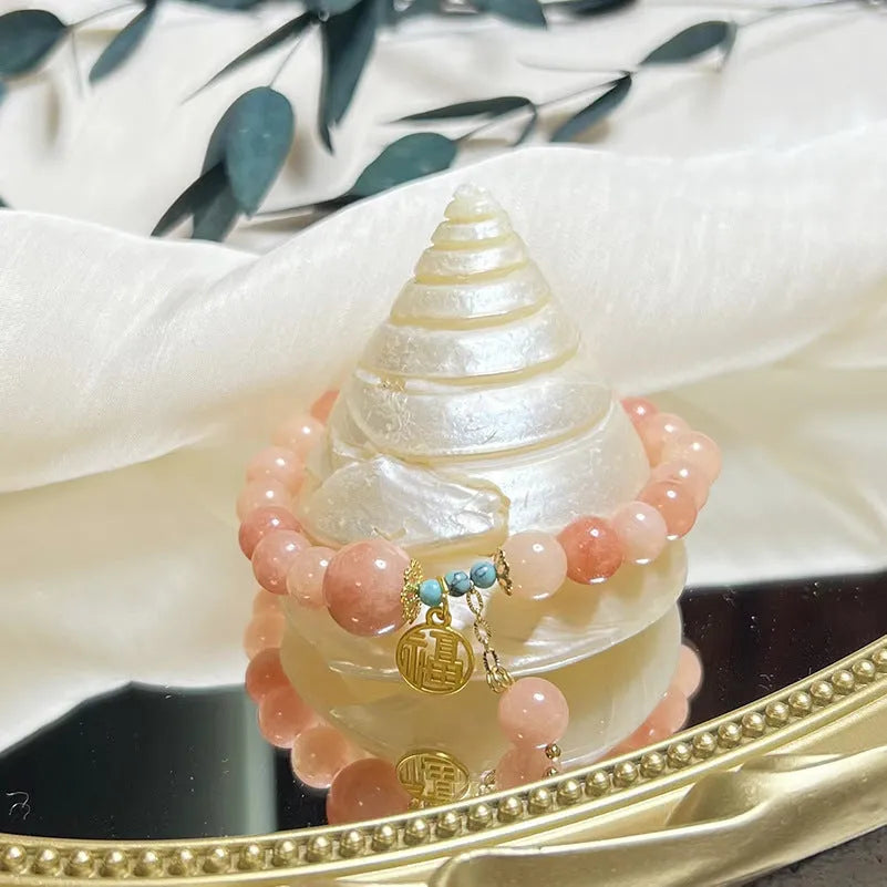 Pink natural stone and alloy simple style bracelet for women