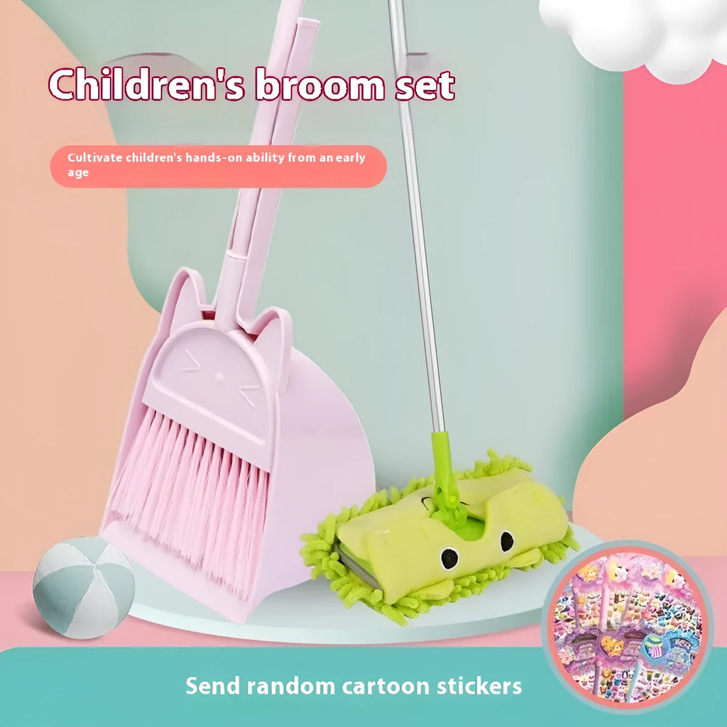 Purple plastic broom and dustpan set with non-stick rotating brush and built-in holder