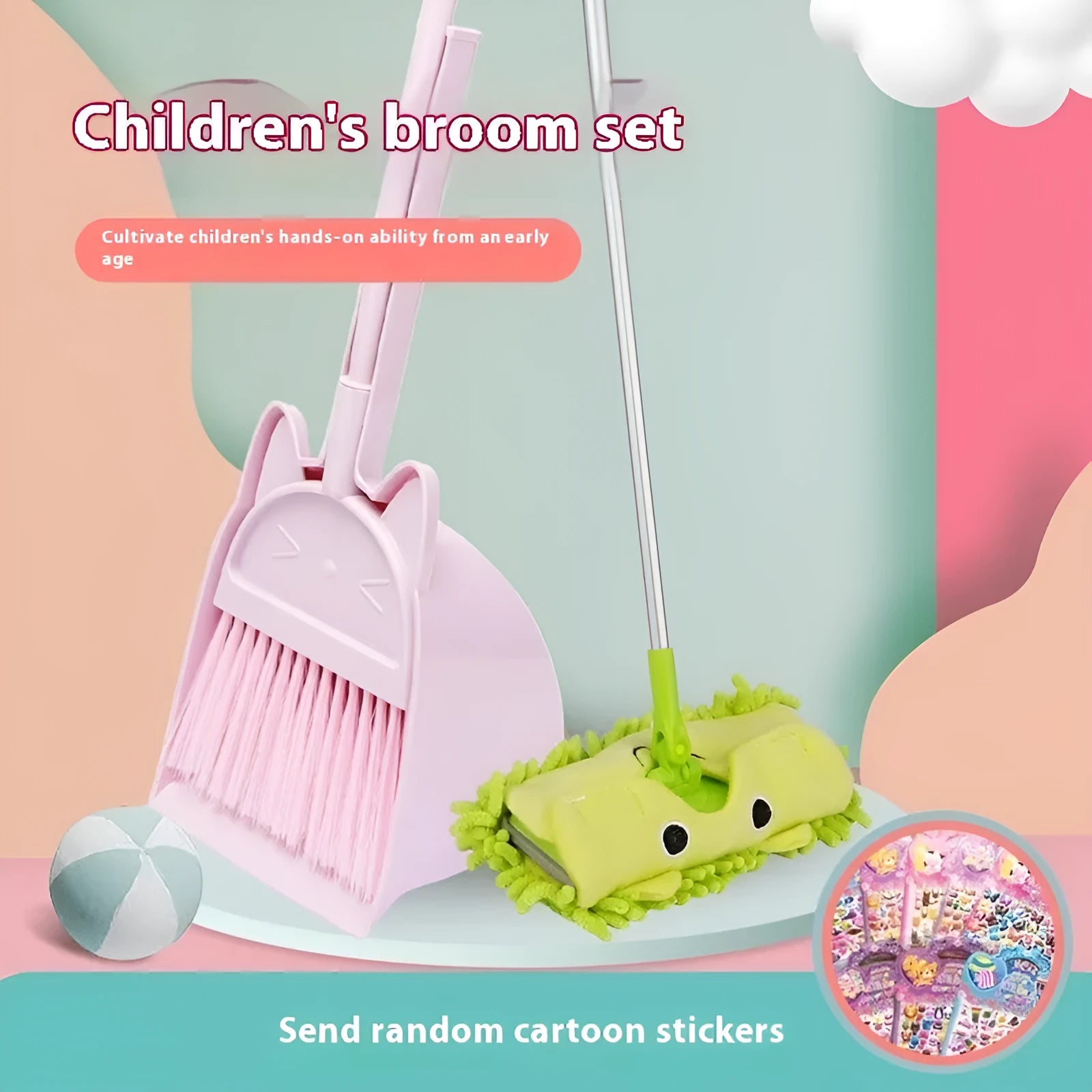 Purple plastic broom and dustpan set with non-stick rotating brush and built-in holder