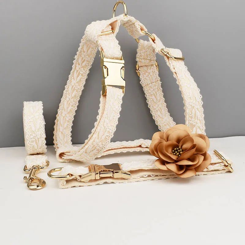 Polyester dog wedding vest and collar set with lace leaf design for holiday celebrations