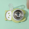 Grey elevated pet bowl set with automatic water bottle and panda design for cats and small dogs