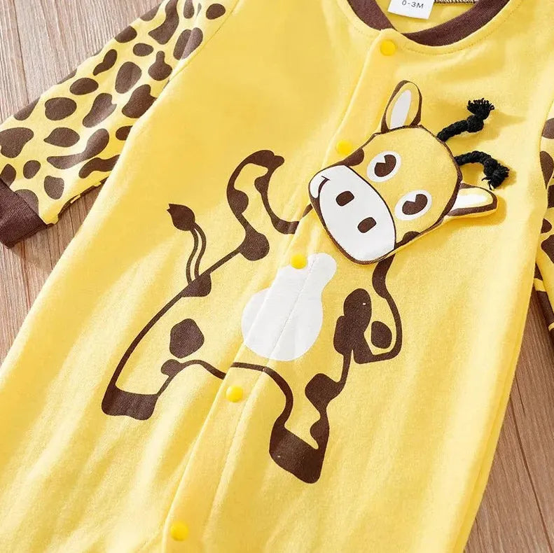 Cotton baby rompers jumpsuit in 585 Cow Cotton colour with long climbing style and front closure