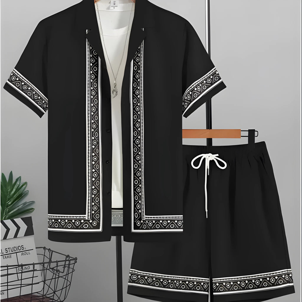 Men's casual loose short sleeve shirt and shorts set in Hawaiian suit style, polyester, eight styles, sizes S to 4XL