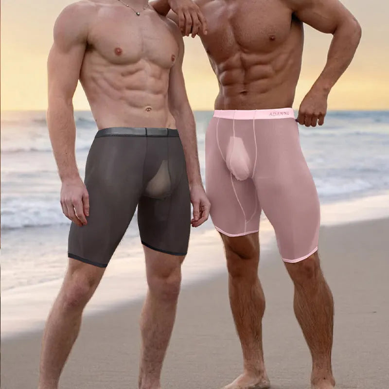 Men's black mesh home shorts with seamless knitted construction and hip-lifting function