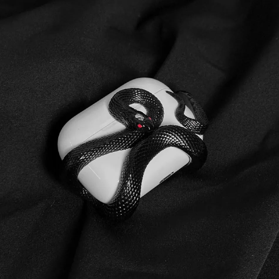 Creative snake design hard resin protective case for AirPods Pro and AirPods 3 in black, white, and pink colours