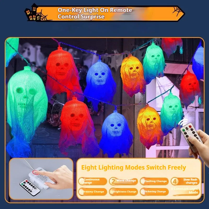 Halloween battery-powered LED coloured lights with plastic battery box for indoor wall decoration