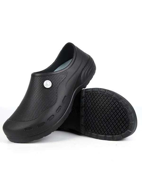 Men's non-slip work shoes in orange and black with PU upper and rubber sole