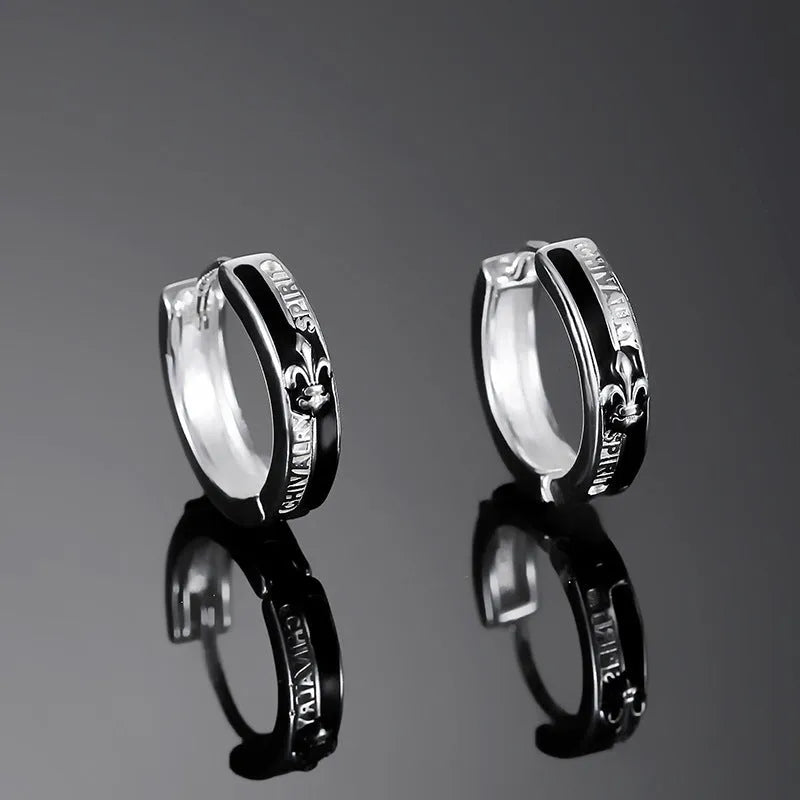 Black hip hop knight ear clip earrings for men, copper geometric ellipse pair in X189-A