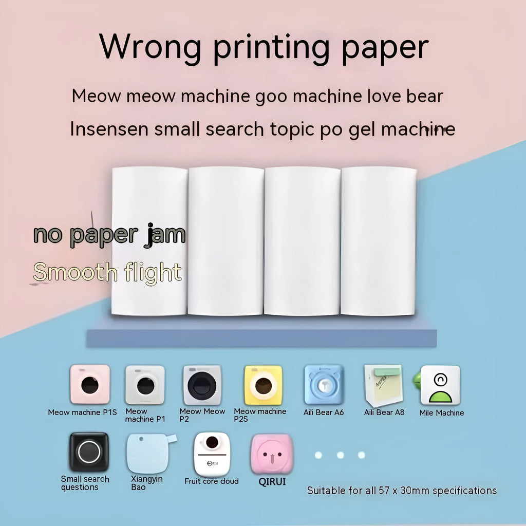 Three rolls of 57mm x 30m thermal printing paper in pink, yellow, and blue for student wrong question books