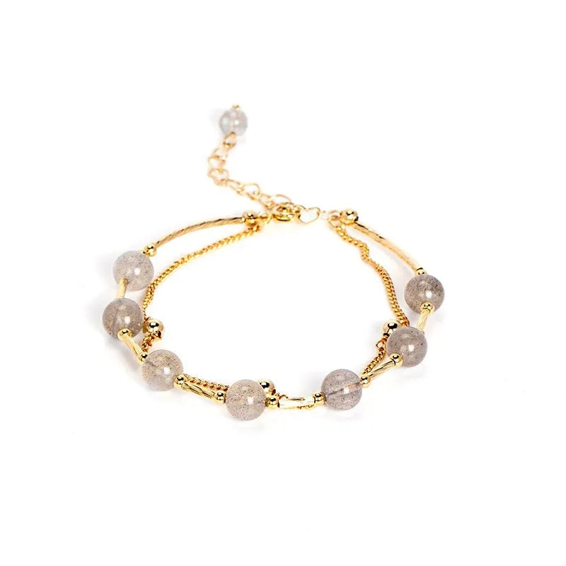 Double layer crystal bracelet with moonlight copper tube design and electroplated finish