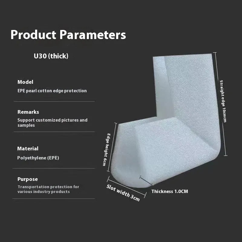 EPE pearl cotton furniture corner protector in U10 style with 10mm slot, pack of 800