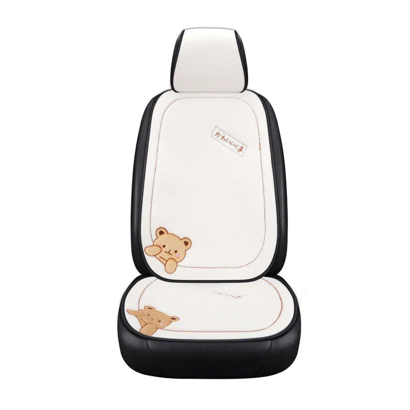 Trendy bear style car cushion three-piece set with square cushion and lumbar support in wool cotton winter filler