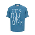 Men's blue American Retro letter print cotton blend loose fit T-shirt front view