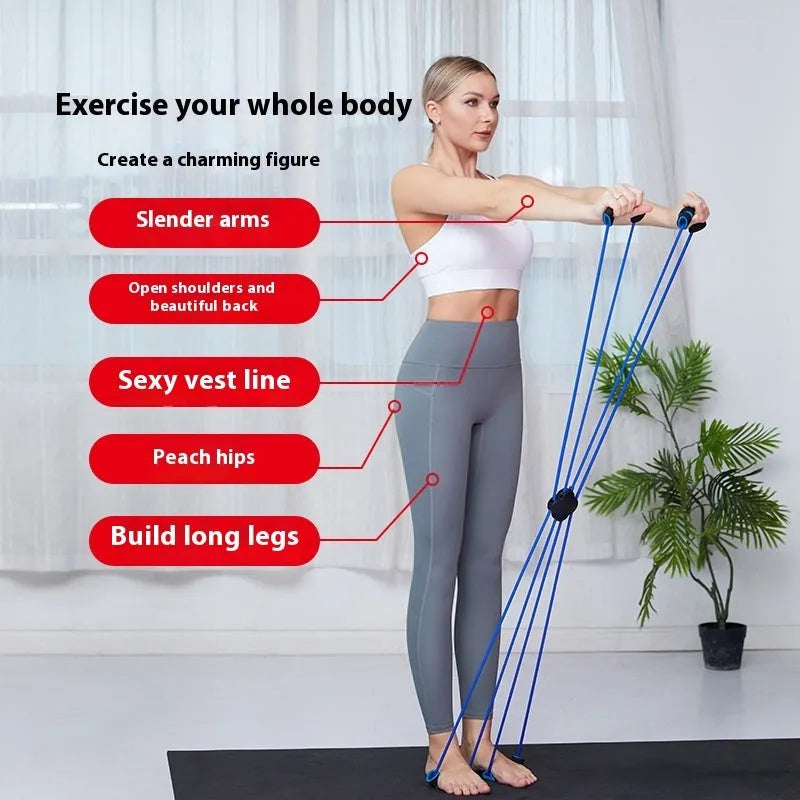 Blue and red eight character fitness puller for shoulder and upper body exercises