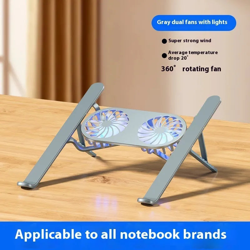 Aluminium alloy laptop cooling stand with twin fans and height adjustment mechanism