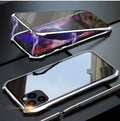 Metal magnetic protective cover for iPhone 11 series in black, blue, red, and silver colours