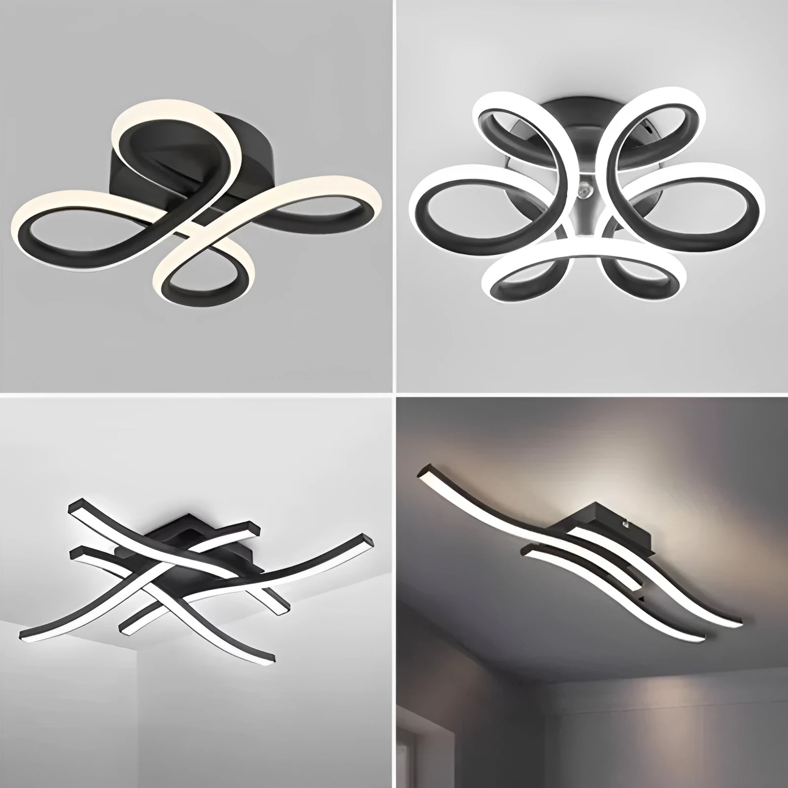 Modern minimalist black flush mount LED ceiling light with aluminium shade, shown on a white ceiling.