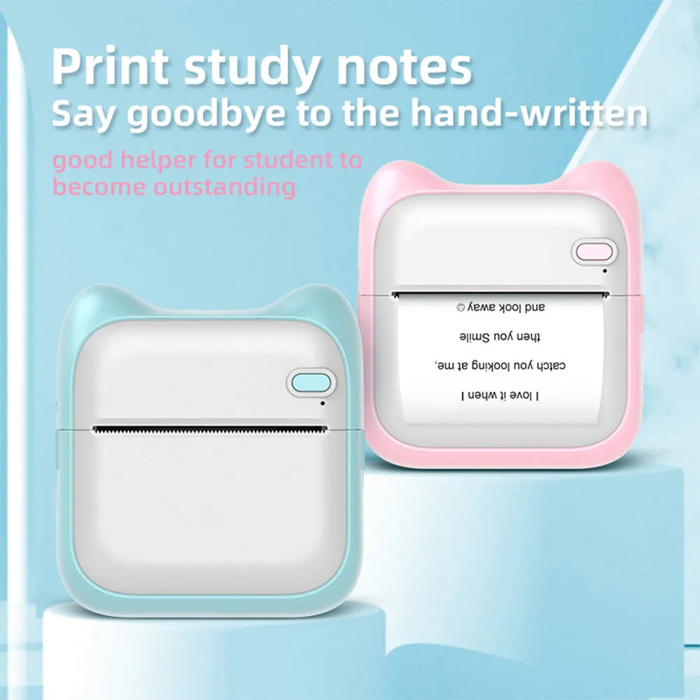 Mini Pocket Printer for students and home, Bluetooth thermal, USB charging, 1000 mAH, pink or blue, 90x45x82mm