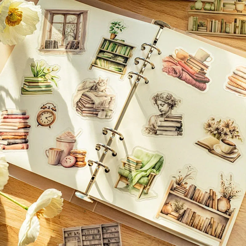 Retro PET stickers reading small corner series book landscaping 20 pieces six colour options