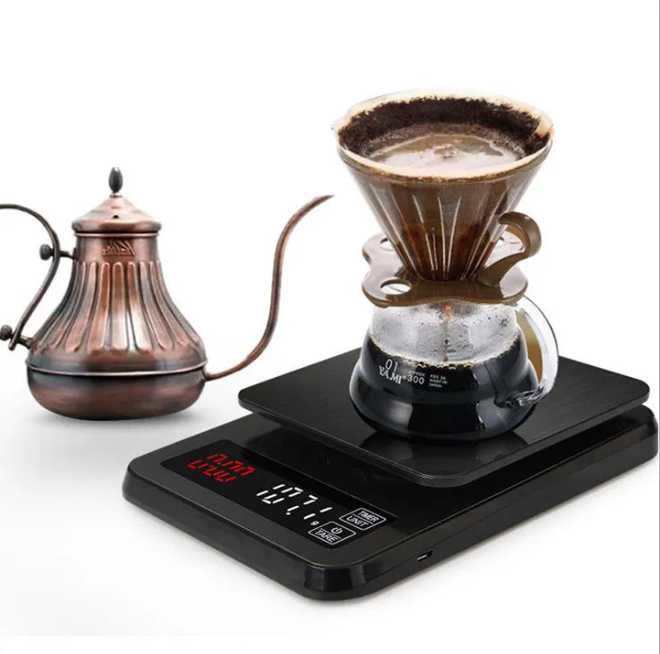 Pour-over coffee scale with digital display, 20x14.5x3cm, available in 3kg/5kg/10kg options
