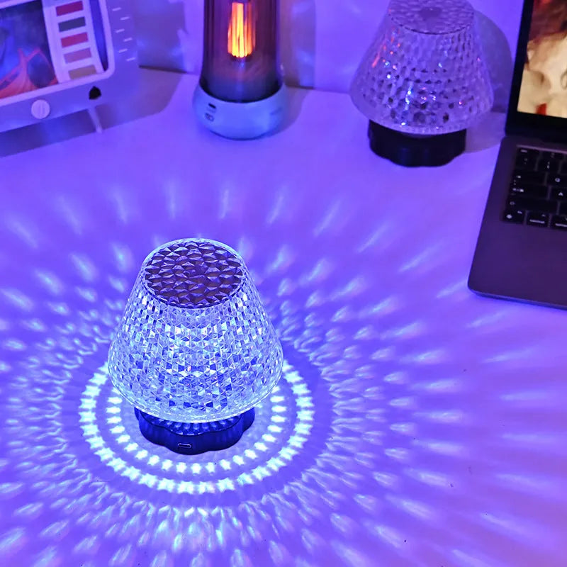 Crystal decor table lamp with touch base and USB charging cable