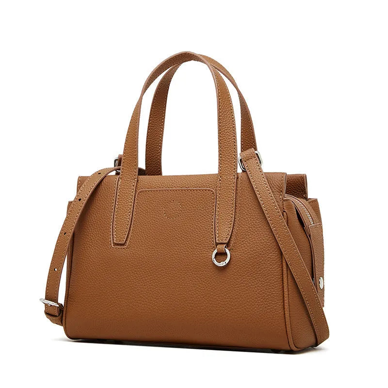 Genuine leather crossbody bag in horizontal square design with adjustable strap