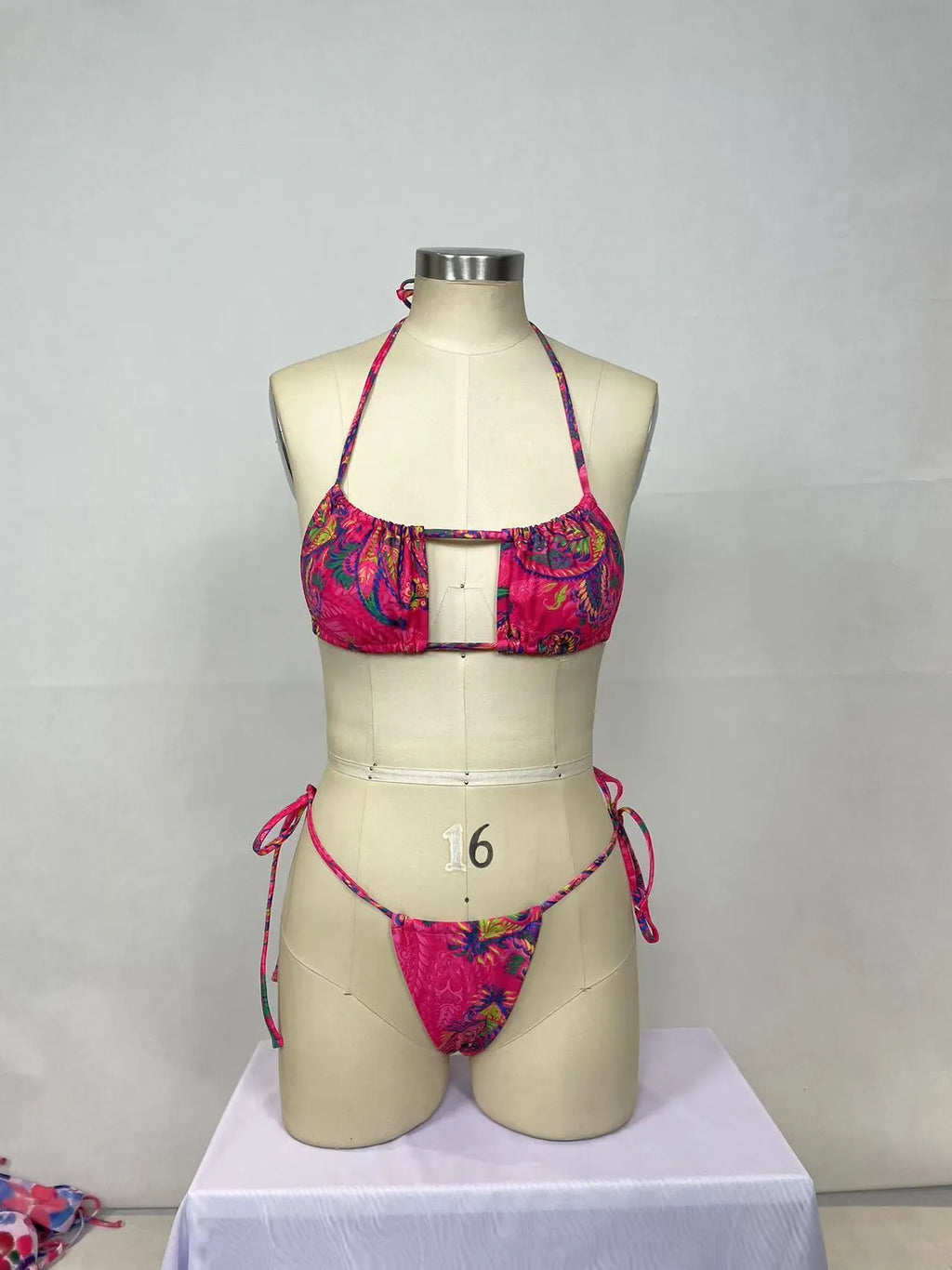 Pink printed women's bikini two-piece set with multiple style options for swimming
