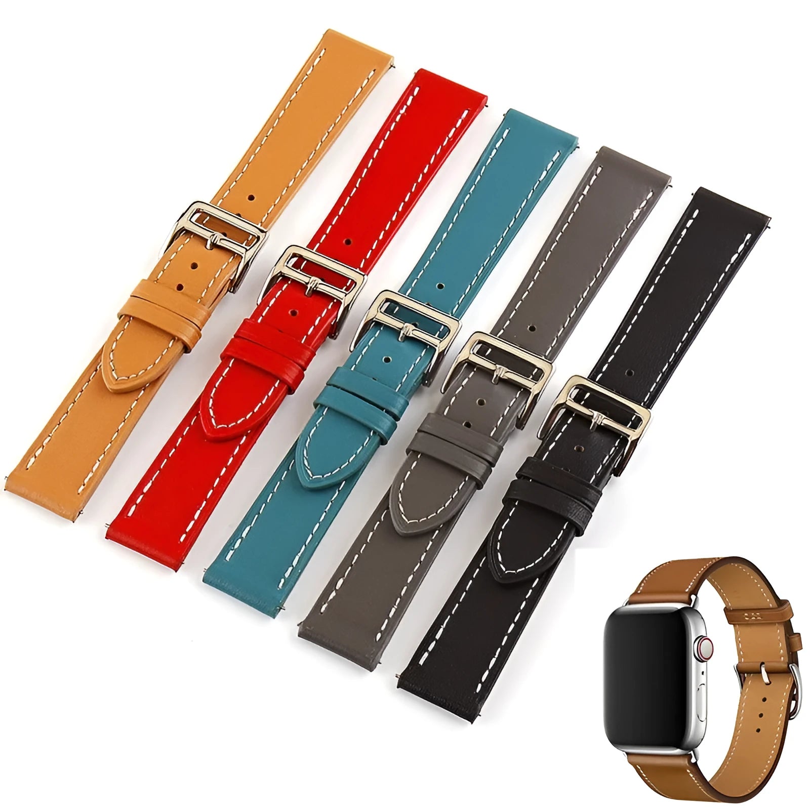 Genuine leather watch strap single ring first layer cowhide 22mm width black colour