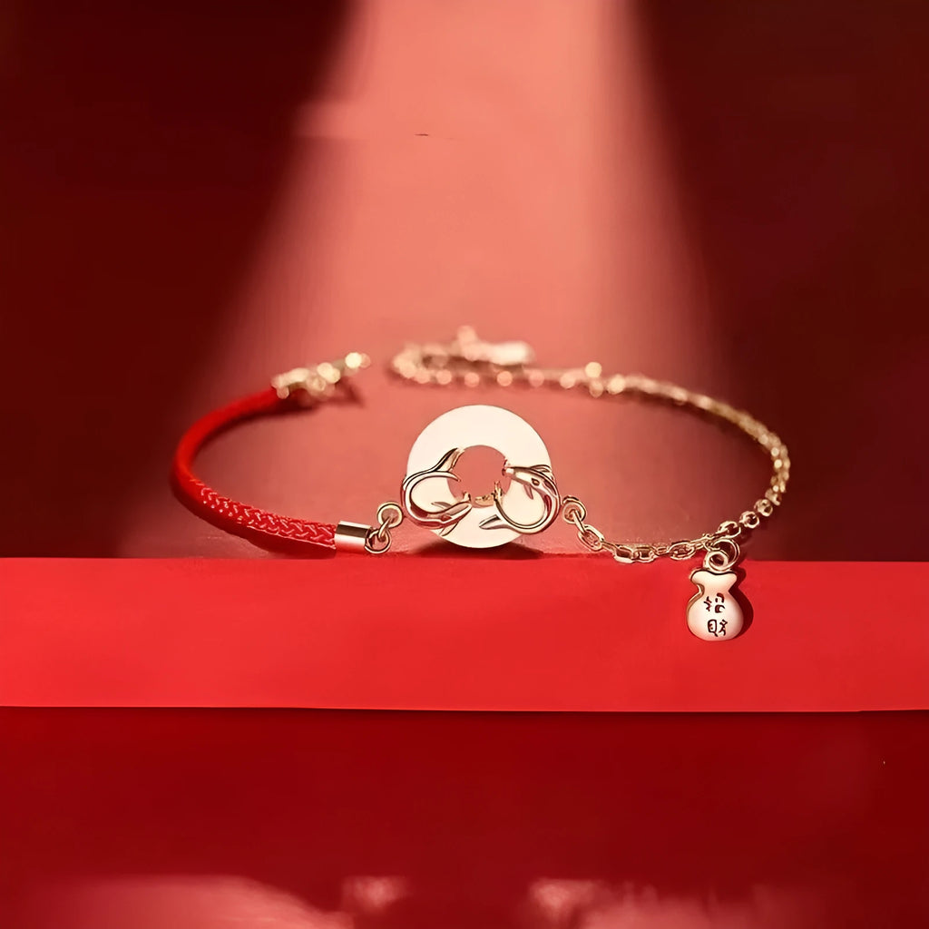 Japanese festive koi fish bracelet with red rope and peace buckle clasp