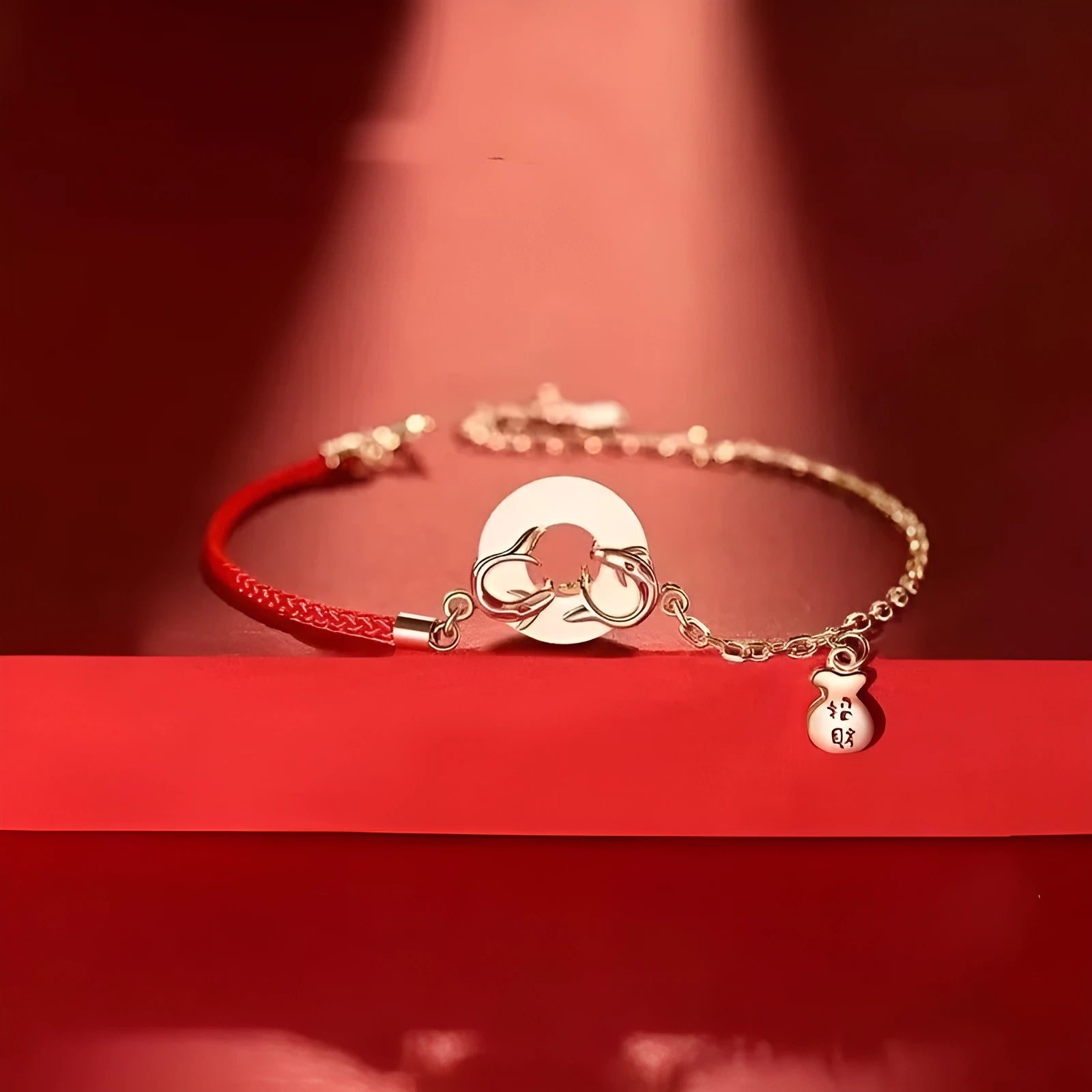 Japanese festive koi fish bracelet with red rope and peace buckle clasp