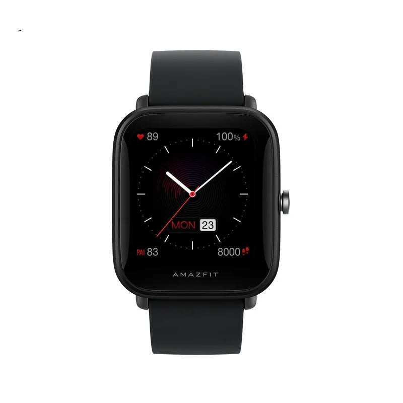 Smartwatch with colour screen displaying health metrics on silicone rubber strap