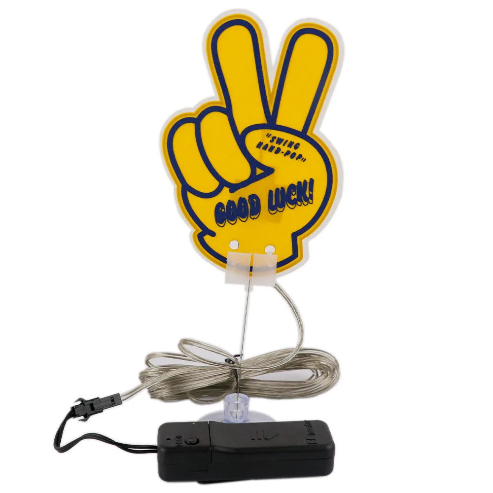Car interior hanging decorative light cartoon battery version in white with Good Luck text