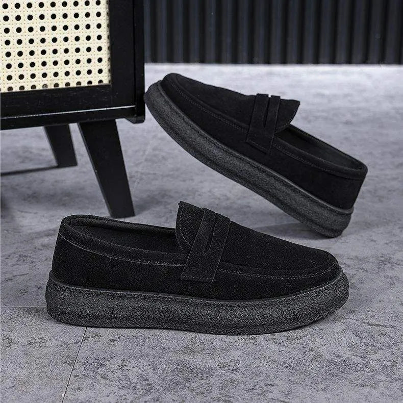 Men's retro handmade stitching cowhide leather casual shoes in brown with flat heel