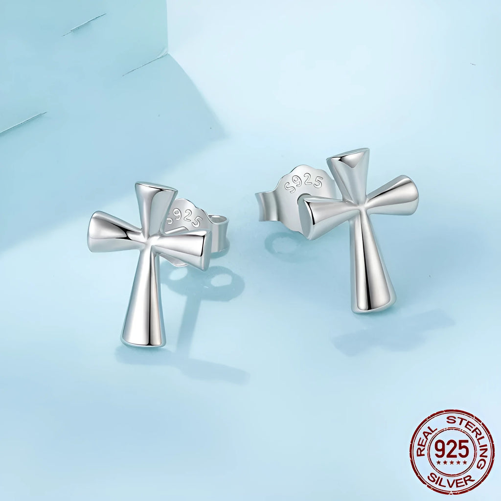 S925 sterling silver cross stud earrings for women, European and American style, colour SCE1967, one pair